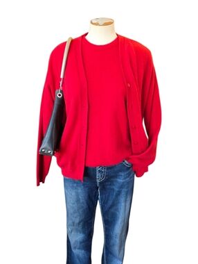 Vintage 1980s Argentina Moreno Angora Blend Sweater Set Soft Fuzzy Womens Large